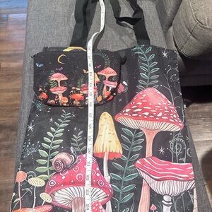 Dolls Kill Black and Red Mushroom Tote Bag with matching makeup bag